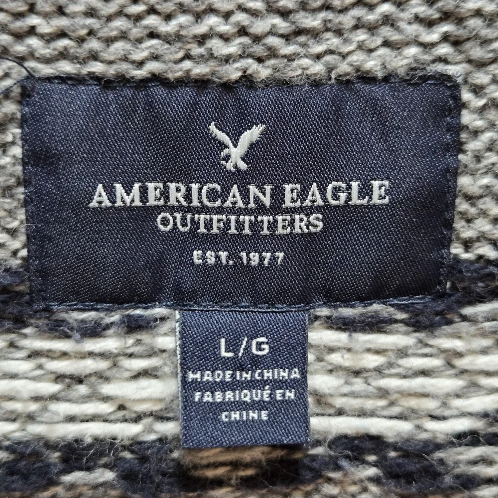 American Eagle Outfitters Sweater Mens Large Gray Fair Isle Crewneck Pullover‎